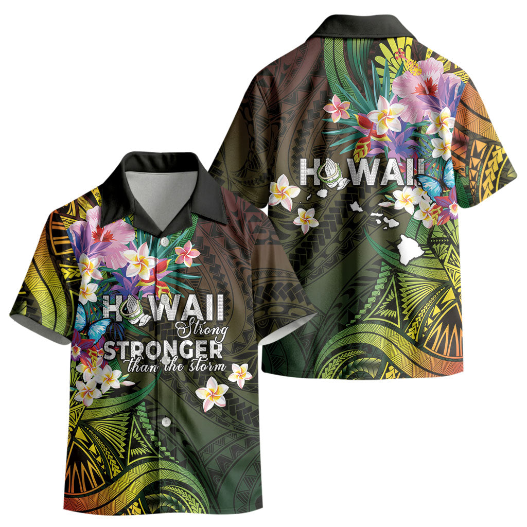 Hawaii Strong Kid Hawaiian Shirt Polynesian Tribal Tropical Flowers