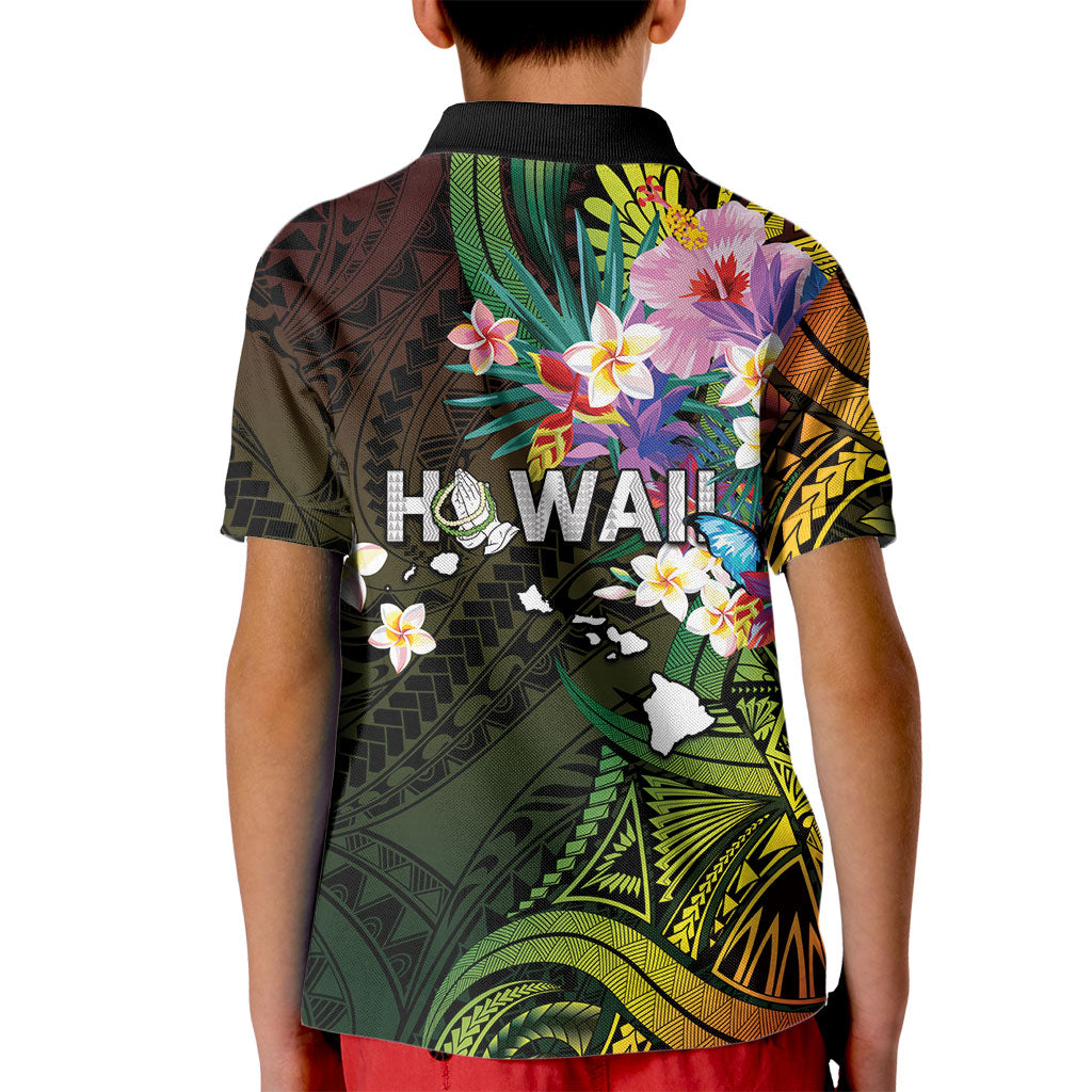 Hawaii Strong Kid Polo Shirt Polynesian Tribal Tropical Flowers