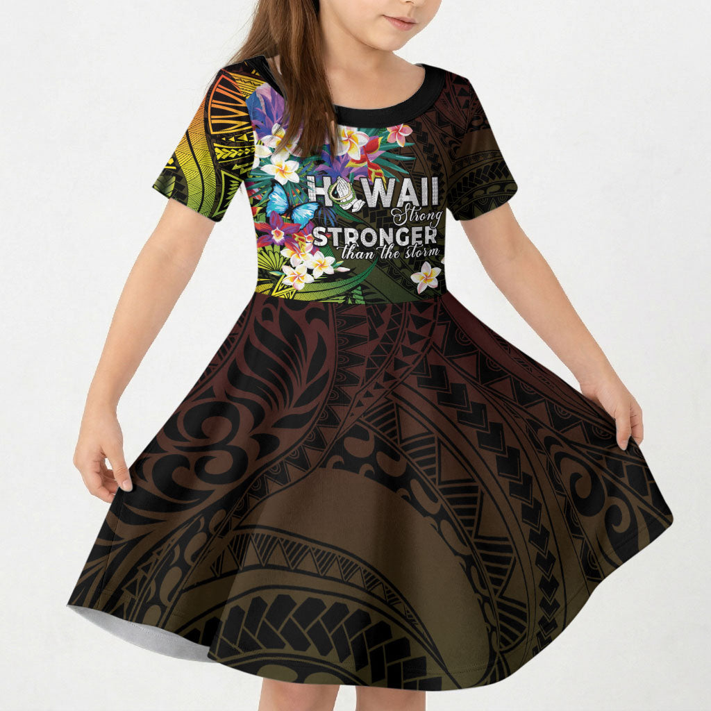 Hawaii Strong Kid Short Sleeve Dress Polynesian Tribal Tropical Flowers