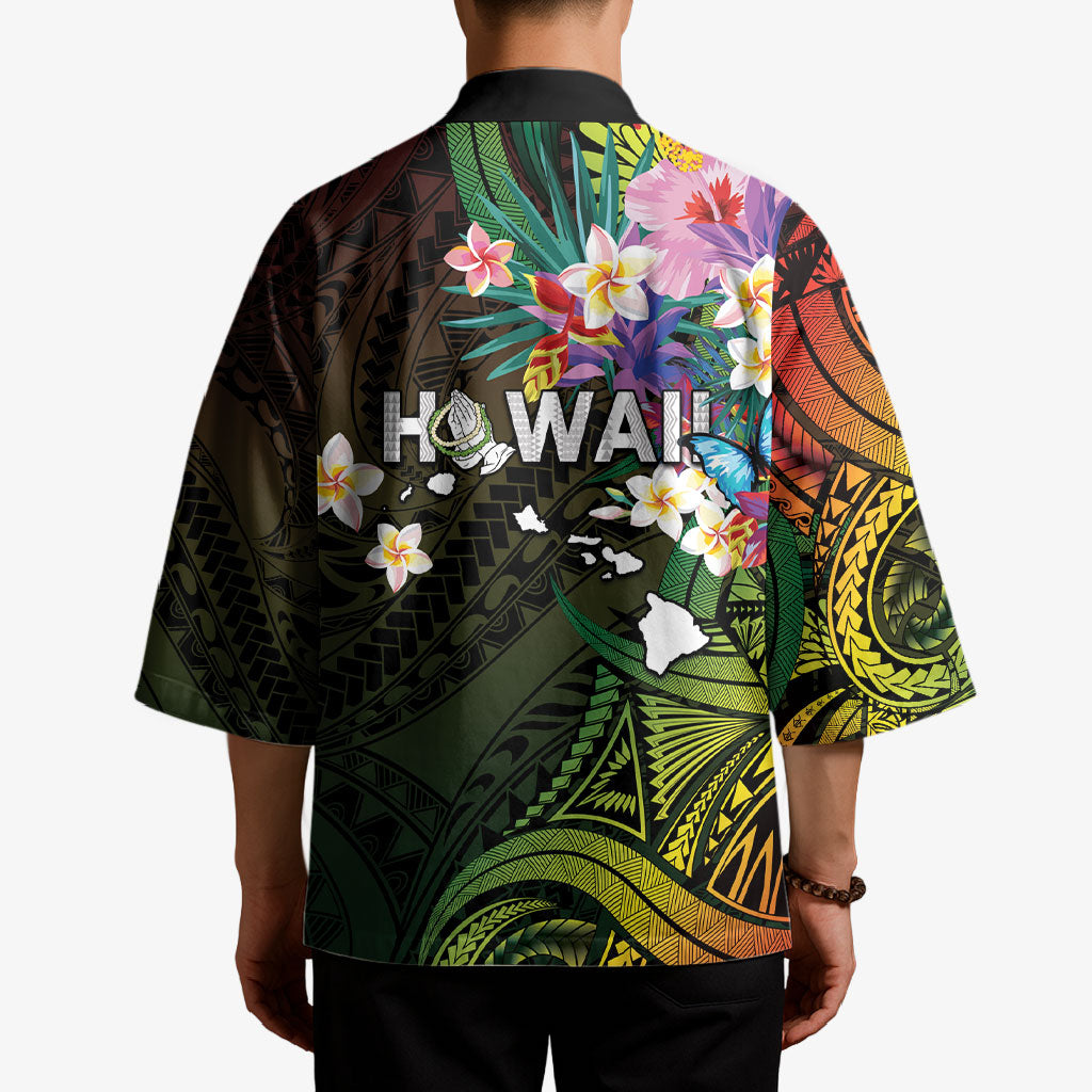 Hawaii Strong Kimono Polynesian Tribal Tropical Flowers