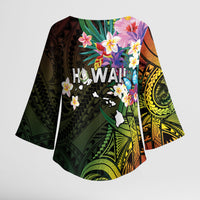 Hawaii Strong Kimono Sleeve Blouse Polynesian Tribal Tropical Flowers