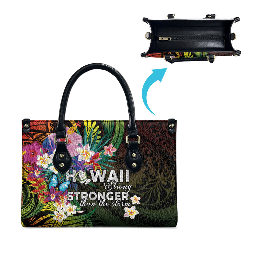 Hawaii Strong Leather Bag Polynesian Tribal Tropical Flowers