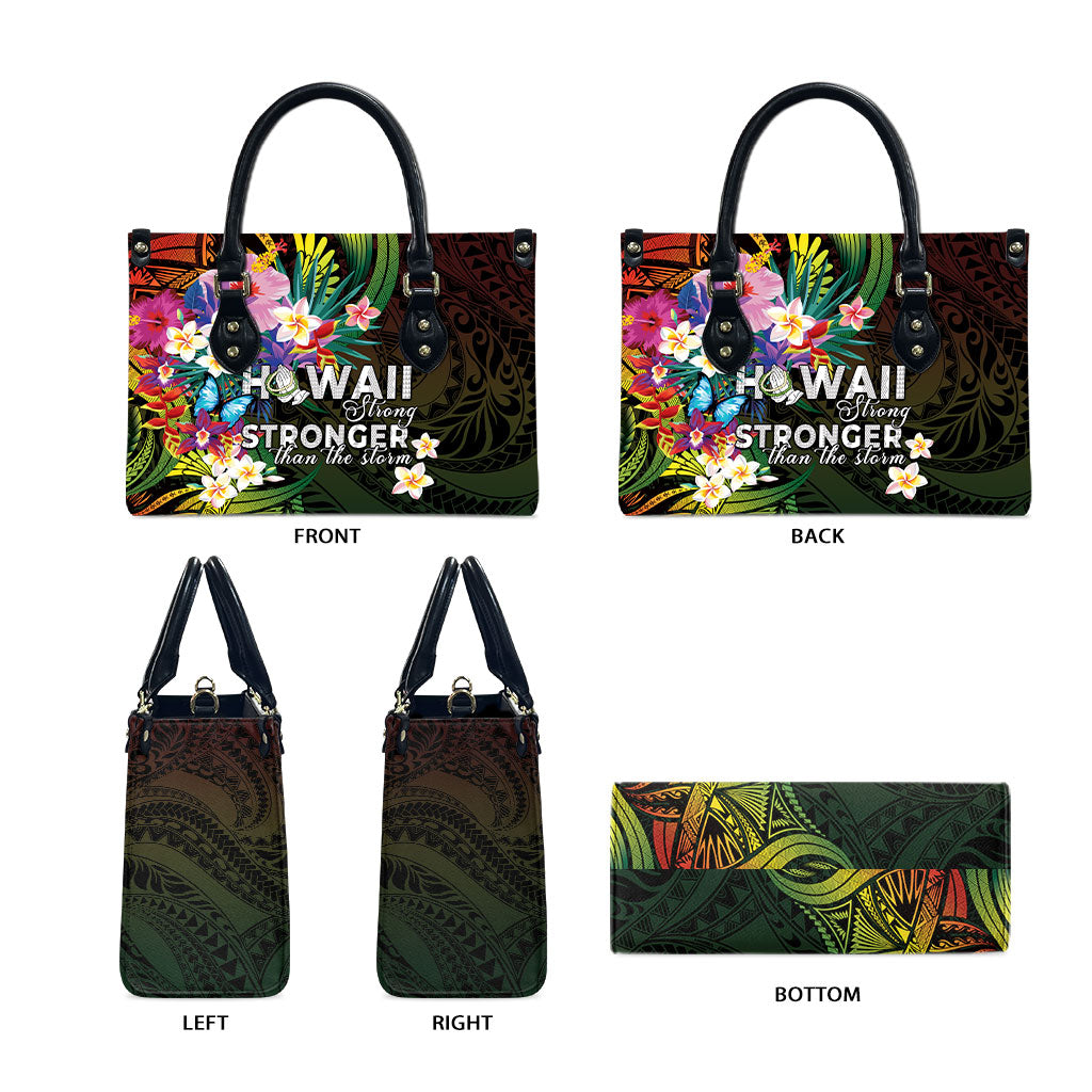 Hawaii Strong Leather Bag Polynesian Tribal Tropical Flowers