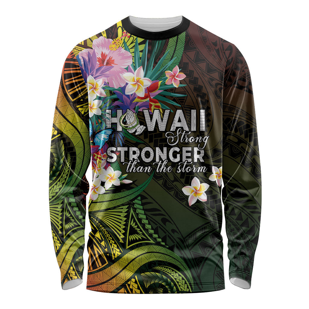 Hawaii Strong Long Sleeve Shirt Polynesian Tribal Tropical Flowers