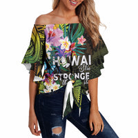 Hawaii Strong Off Shoulder Wrap Waist Top Polynesian Tribal Tropical Flowers