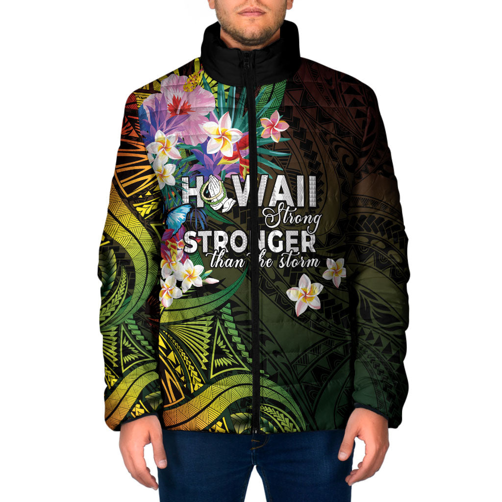 Hawaii Strong Padded Jacket Polynesian Tribal Tropical Flowers