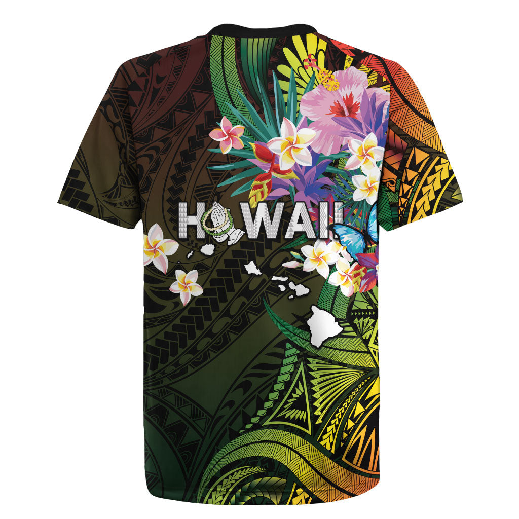 Hawaii Strong Rugby Jersey Polynesian Tribal Tropical Flowers