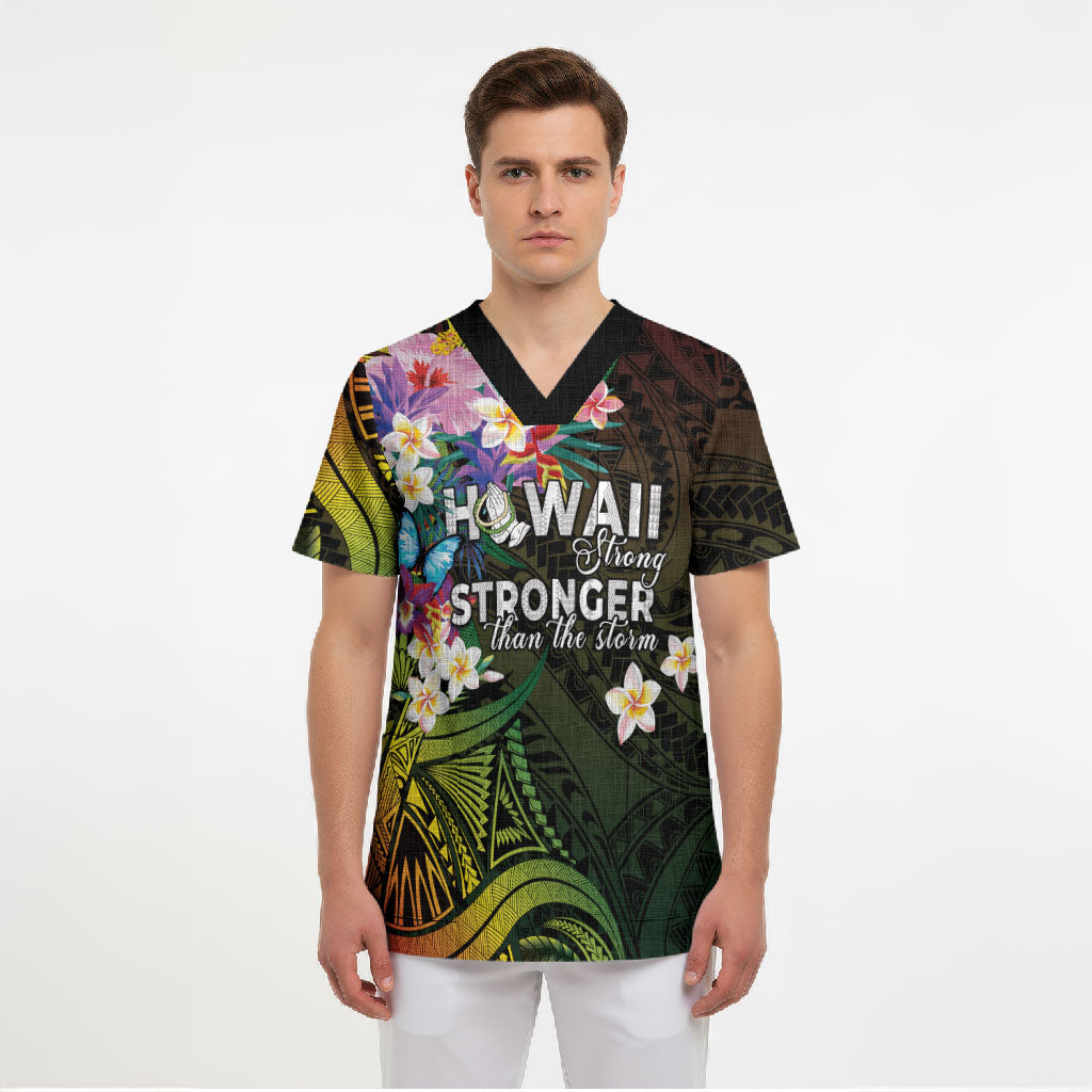 Hawaii Strong Scrub Top Polynesian Tribal Tropical Flowers