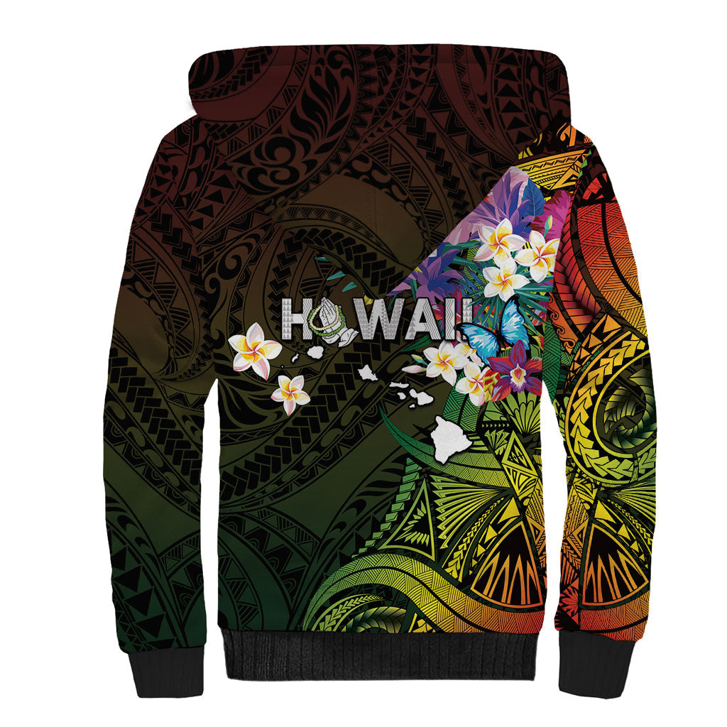 Hawaii Strong Sherpa Hoodie Polynesian Tribal Tropical Flowers