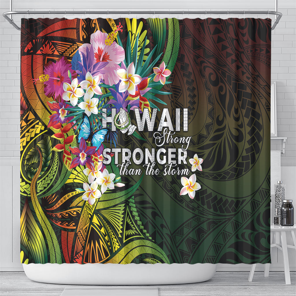 Hawaii Strong Shower Curtain Polynesian Tribal Tropical Flowers
