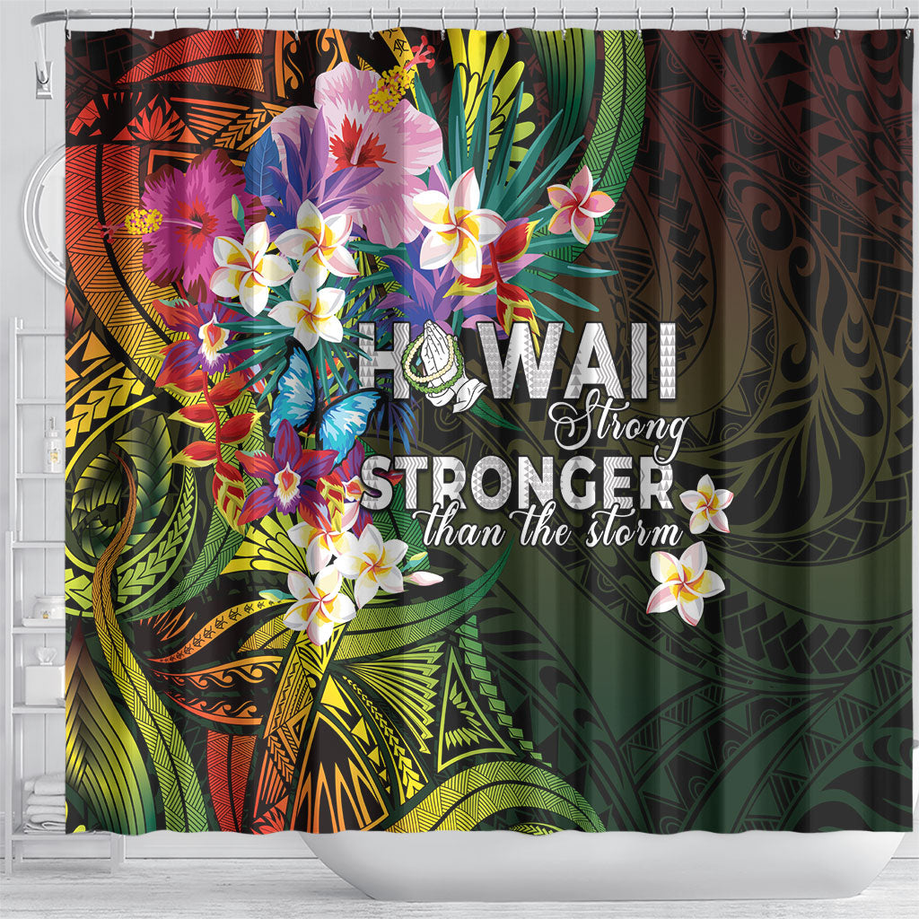 Hawaii Strong Shower Curtain Polynesian Tribal Tropical Flowers