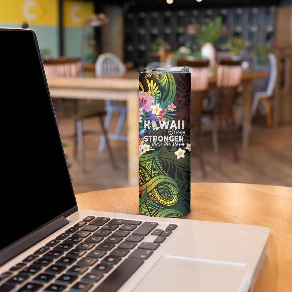 Hawaii Strong Skinny Tumbler Polynesian Tribal Tropical Flowers