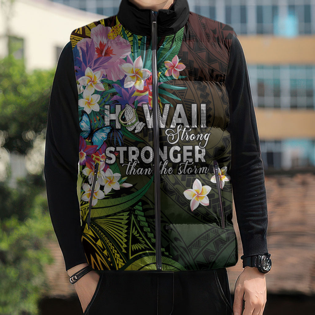 Hawaii Strong Sleeveless Puffer Jacket Polynesian Tribal Tropical Flowers
