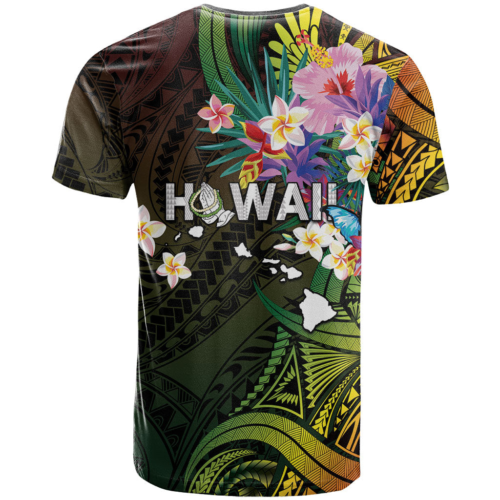 Hawaii Strong T Shirt Polynesian Tribal Tropical Flowers