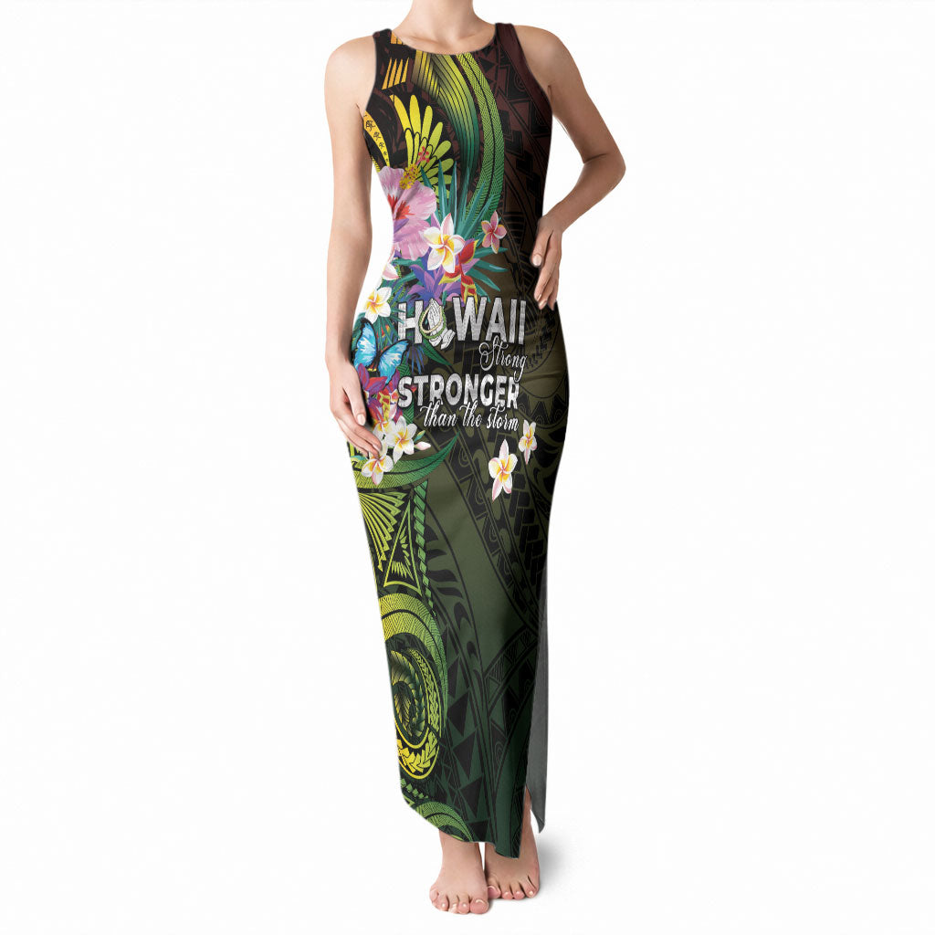 Hawaii Strong Tank Maxi Dress Polynesian Tribal Tropical Flowers