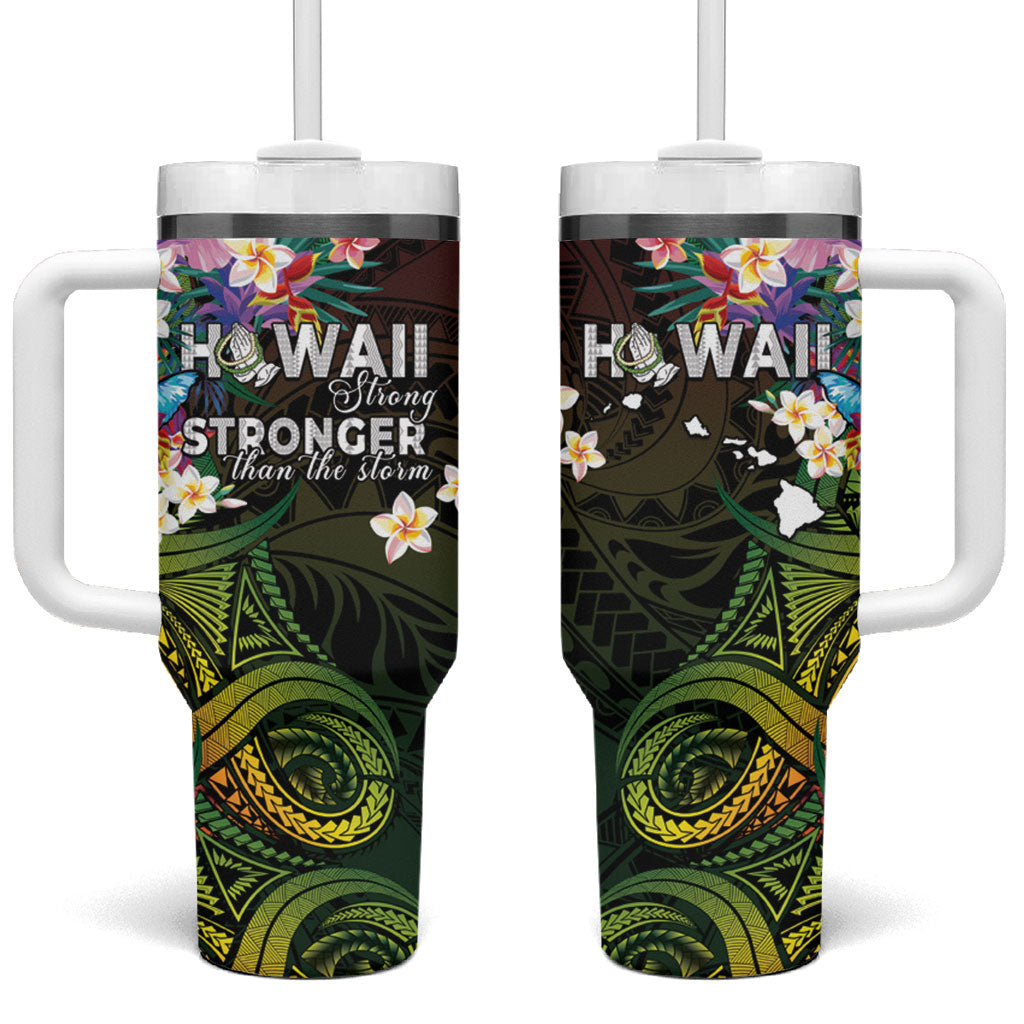 Hawaii Strong Tumbler With Handle Polynesian Tribal Tropical Flowers