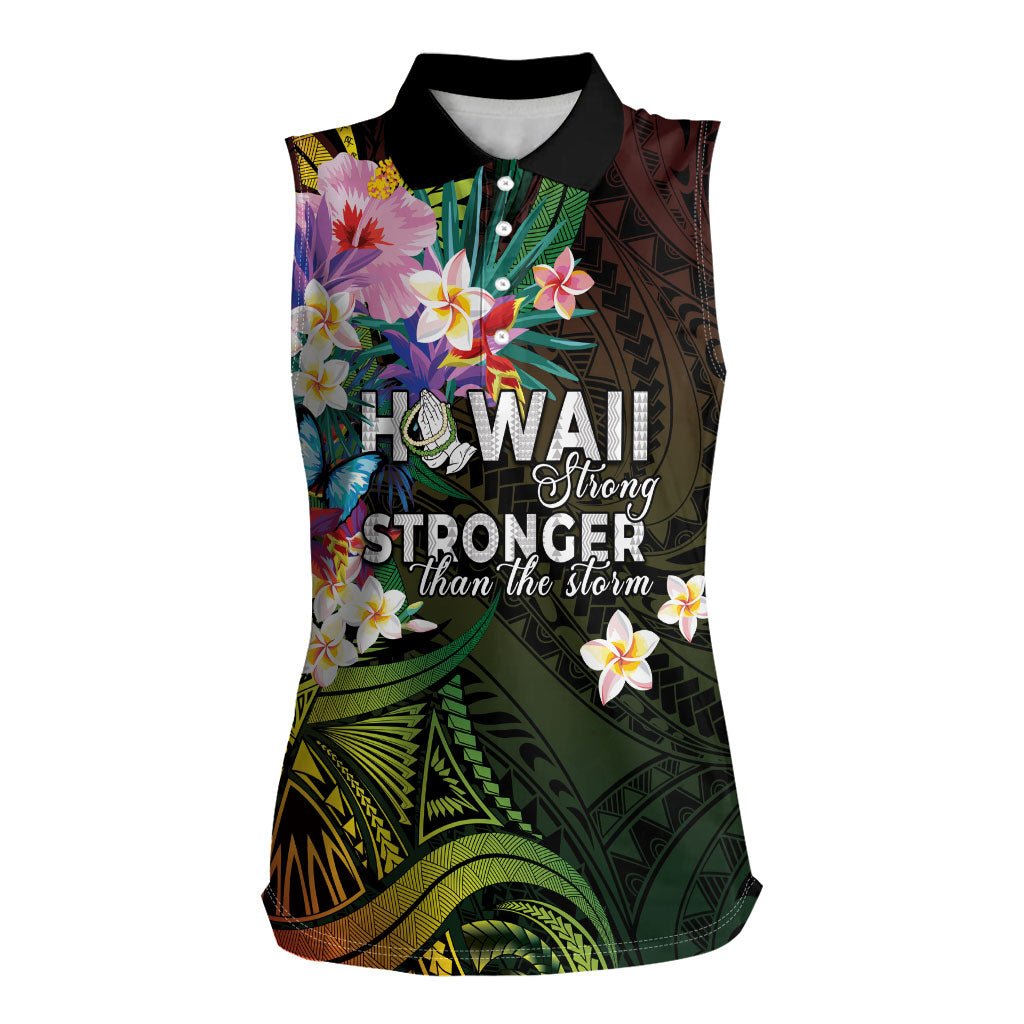 Hawaii Strong Women Sleeveless Polo Shirt Polynesian Tribal Tropical Flowers