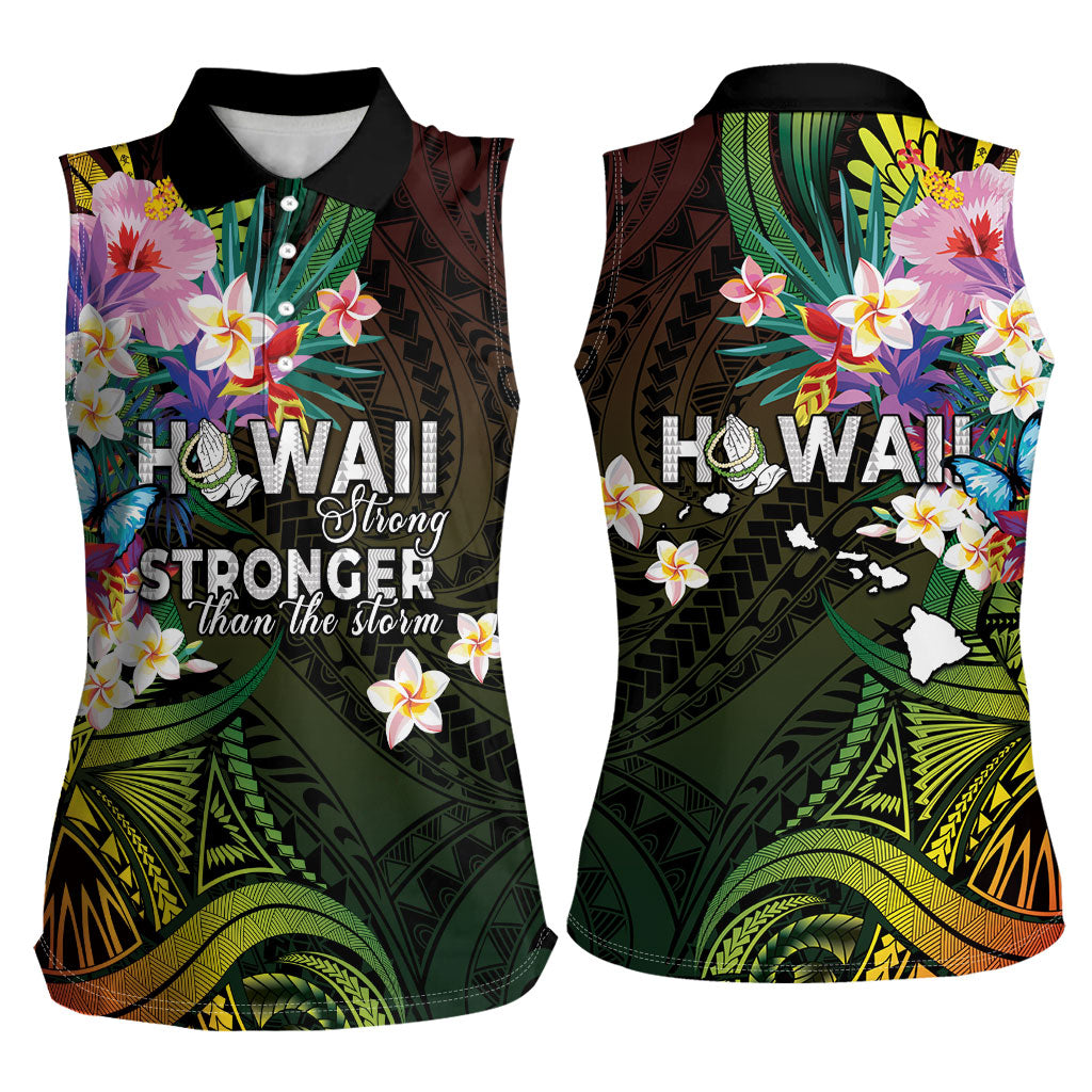 Hawaii Strong Women Sleeveless Polo Shirt Polynesian Tribal Tropical Flowers
