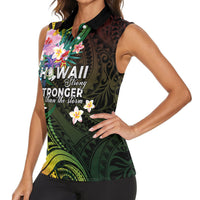 Hawaii Strong Women Sleeveless Polo Shirt Polynesian Tribal Tropical Flowers