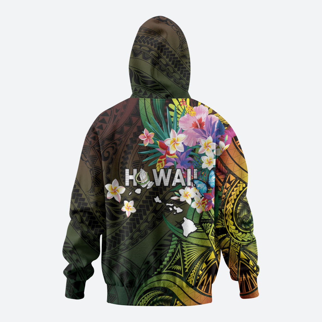 Hawaii Strong Zip Hoodie Polynesian Tribal Tropical Flowers
