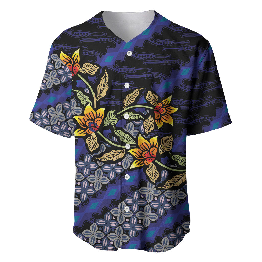 Indonesian Batik Motifs Pattern Floral Art Dark Blue Baseball Jersey