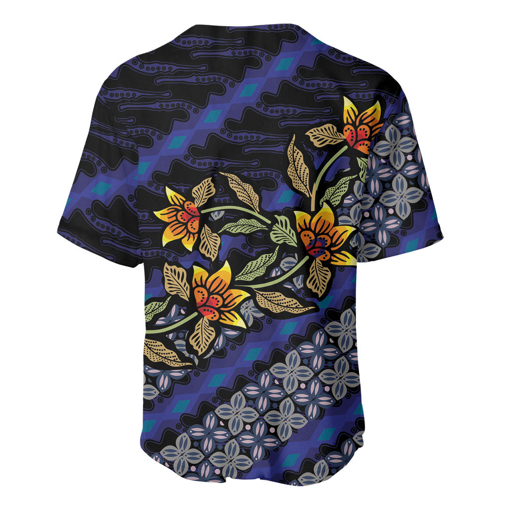Indonesian Batik Motifs Pattern Floral Art Dark Blue Baseball Jersey