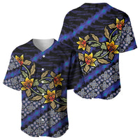 Indonesian Batik Motifs Pattern Floral Art Dark Blue Baseball Jersey
