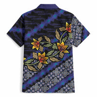 Indonesian Batik Motifs Pattern Floral Art Dark Blue Hawaiian Shirt