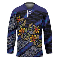 Indonesian Batik Motifs Pattern Floral Art Dark Blue Hockey Jersey