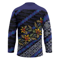 Indonesian Batik Motifs Pattern Floral Art Dark Blue Hockey Jersey