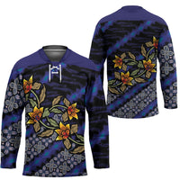 Indonesian Batik Motifs Pattern Floral Art Dark Blue Hockey Jersey