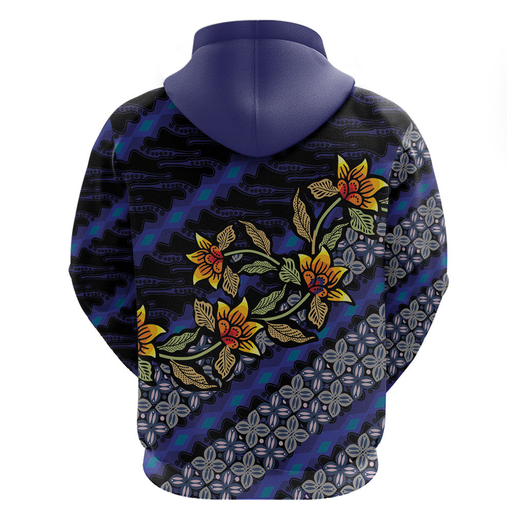 Indonesian Batik Motifs Pattern Floral Art Dark Blue Hoodie