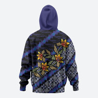 Indonesian Batik Motifs Pattern Floral Art Dark Blue Hoodie