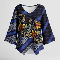 Indonesian Batik Motifs Pattern Floral Art Dark Blue Kimono Sleeve Blouse
