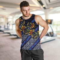 Indonesian Batik Motifs Pattern Floral Art Dark Blue Men Tank Top
