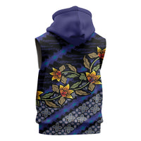 Indonesian Batik Motifs Pattern Floral Art Dark Blue Sleeveless Hoodie