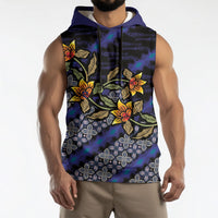 Indonesian Batik Motifs Pattern Floral Art Dark Blue Sleeveless Hoodie