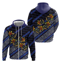 Indonesian Batik Motifs Pattern Floral Art Dark Blue Zip Hoodie