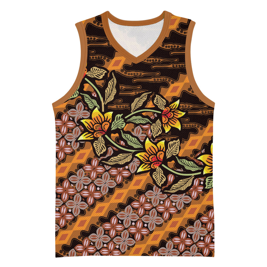 Indonesian Batik Motifs Pattern Floral Art Orange Basketball Jersey