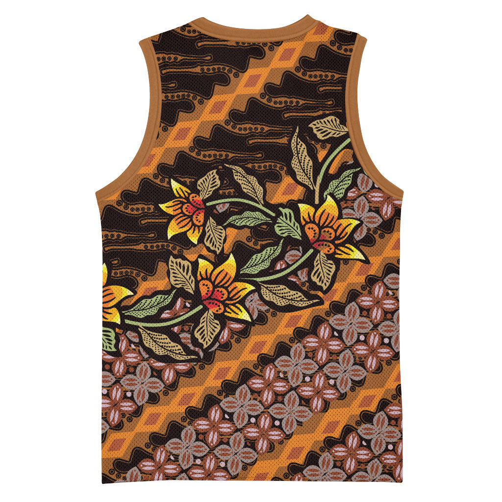 Indonesian Batik Motifs Pattern Floral Art Orange Basketball Jersey