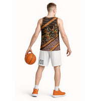 Indonesian Batik Motifs Pattern Floral Art Orange Basketball Jersey
