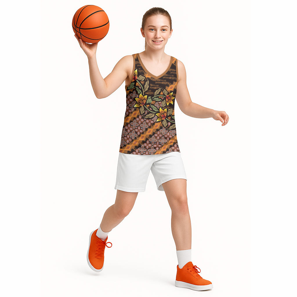 Indonesian Batik Motifs Pattern Floral Art Orange Basketball Jersey