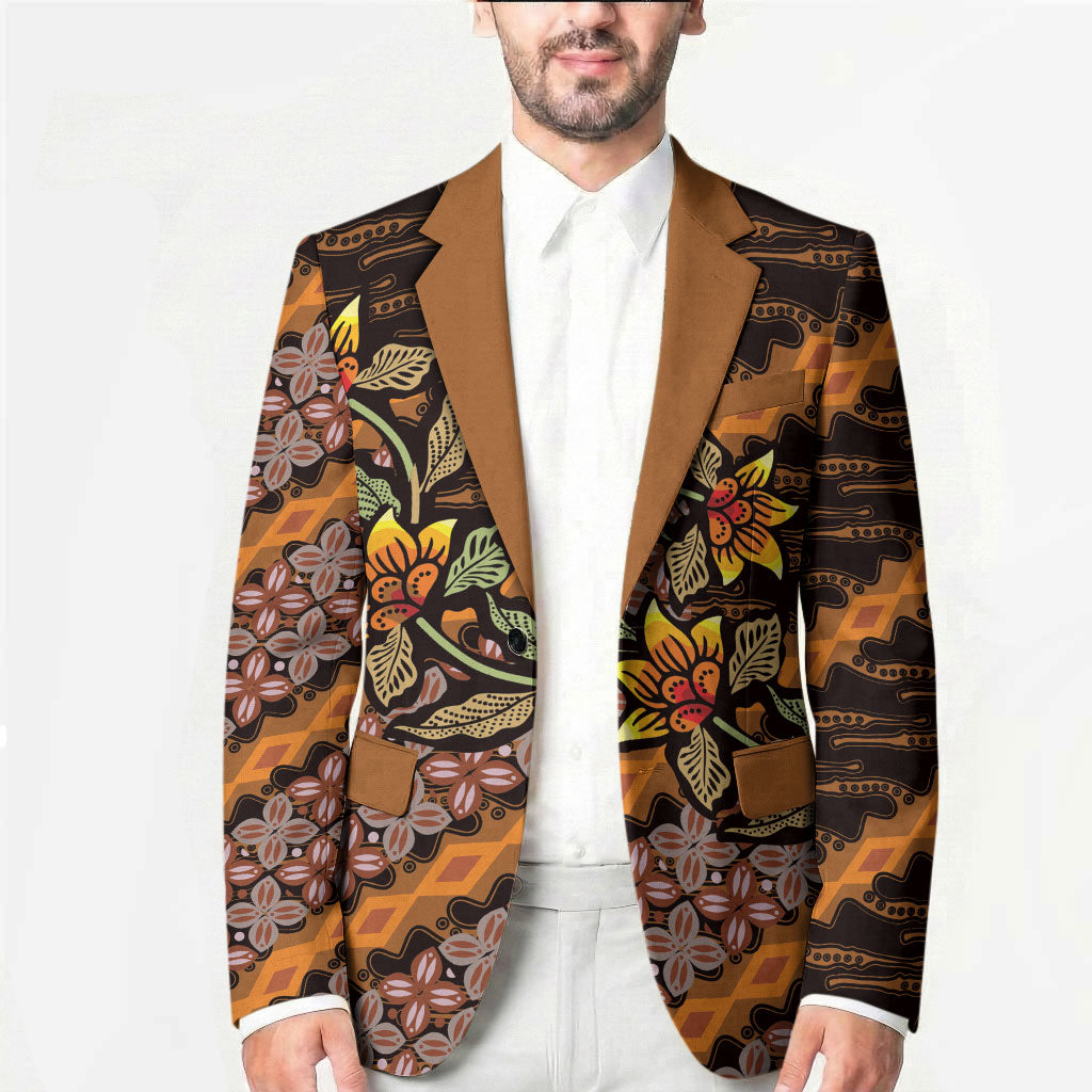 Indonesian Batik Motifs Pattern Floral Art Orange Blazer