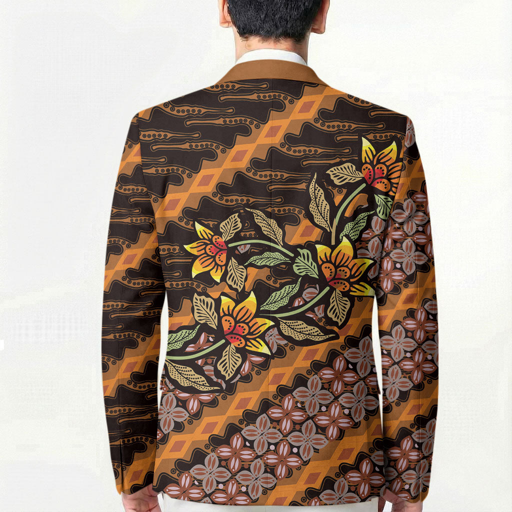 Indonesian Batik Motifs Pattern Floral Art Orange Blazer