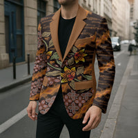 Indonesian Batik Motifs Pattern Floral Art Orange Blazer