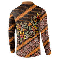 Indonesian Batik Motifs Pattern Floral Art Orange Button Sweatshirt