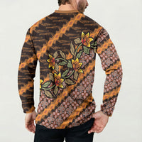 Indonesian Batik Motifs Pattern Floral Art Orange Button Sweatshirt