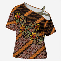 Indonesian Batik Motifs Pattern Floral Art Orange Cross Shoulder Shirt