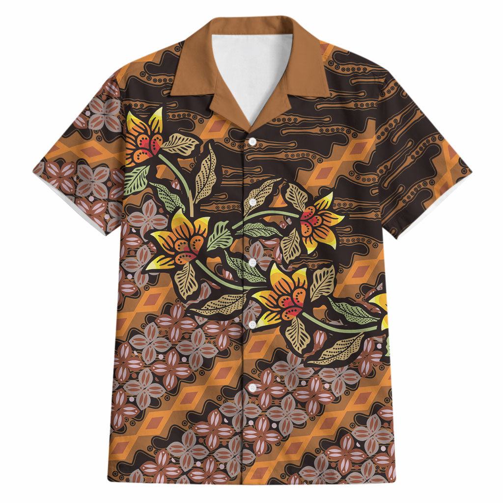 Indonesian Batik Motifs Pattern Floral Art Orange Hawaiian Shirt
