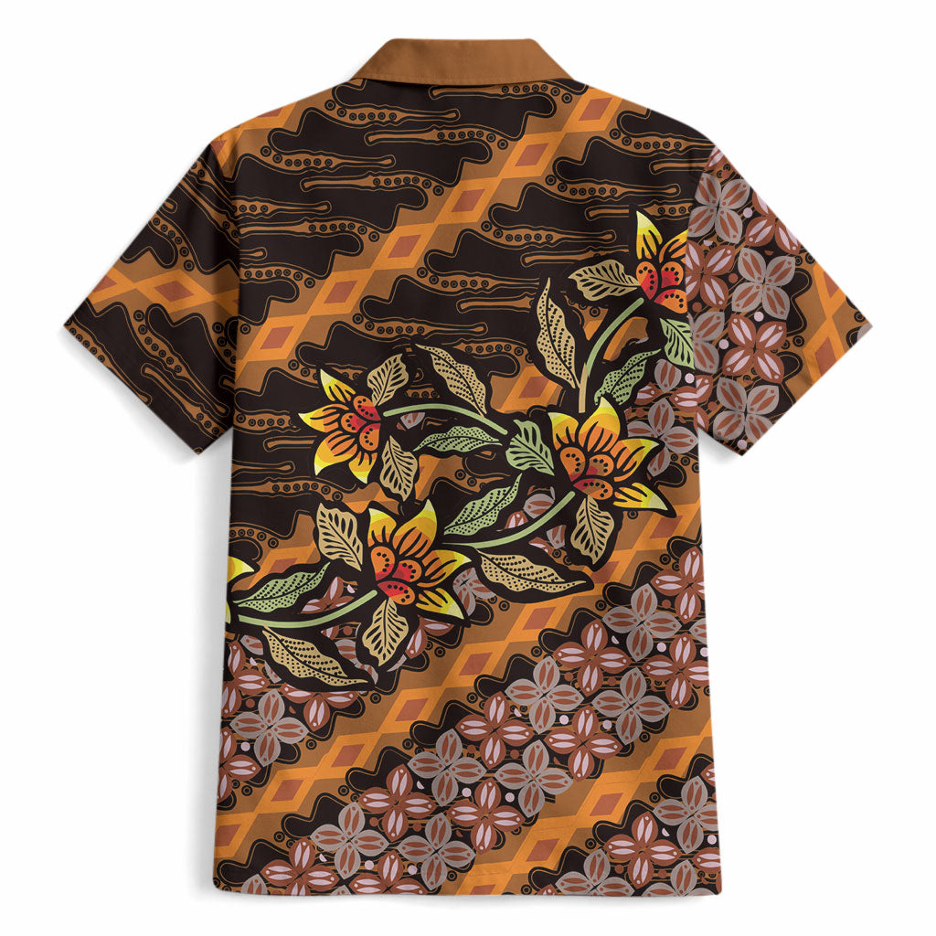 Indonesian Batik Motifs Pattern Floral Art Orange Hawaiian Shirt